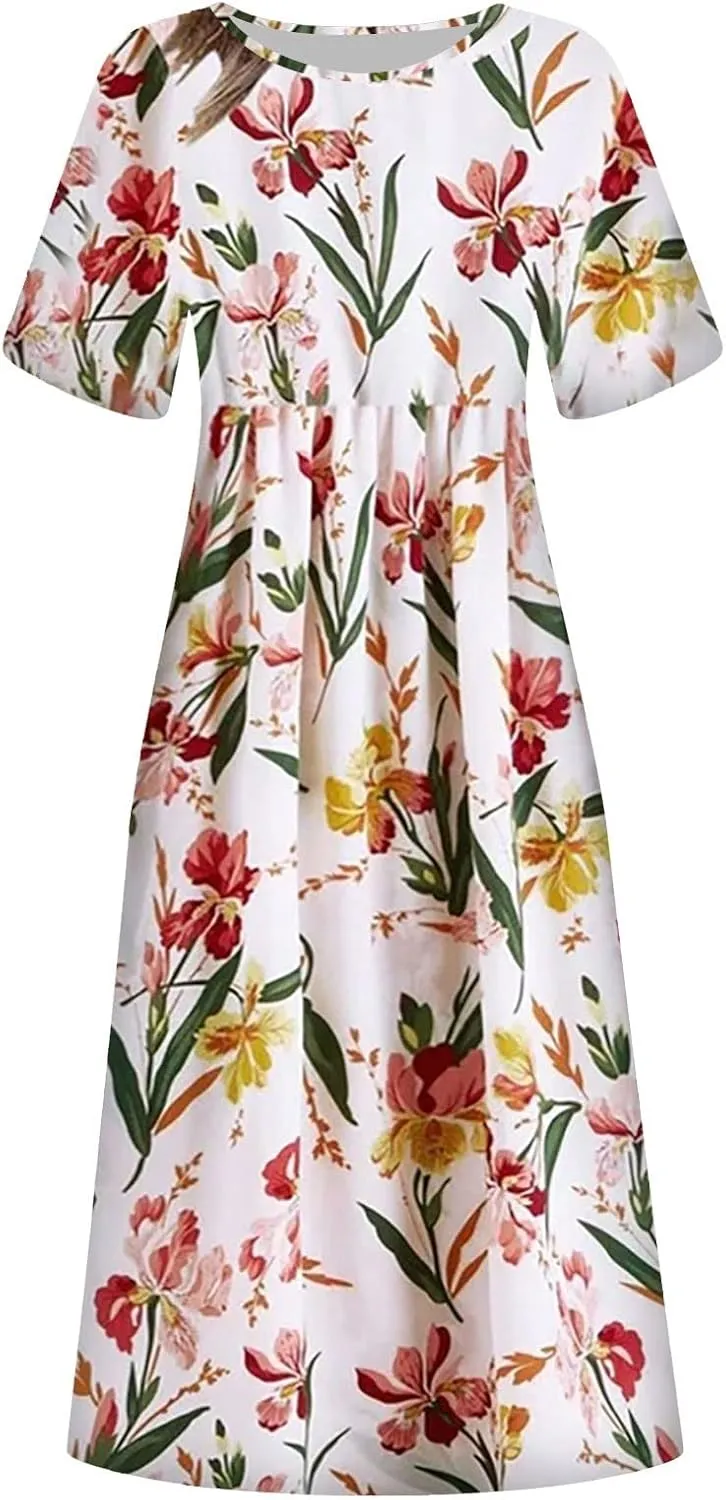 Summer Dresses for Women 2024 Womens Button Down Shirt Dress Short Puffy Sleeve Tiered Ruffle Flowy Long Maxi Dresses