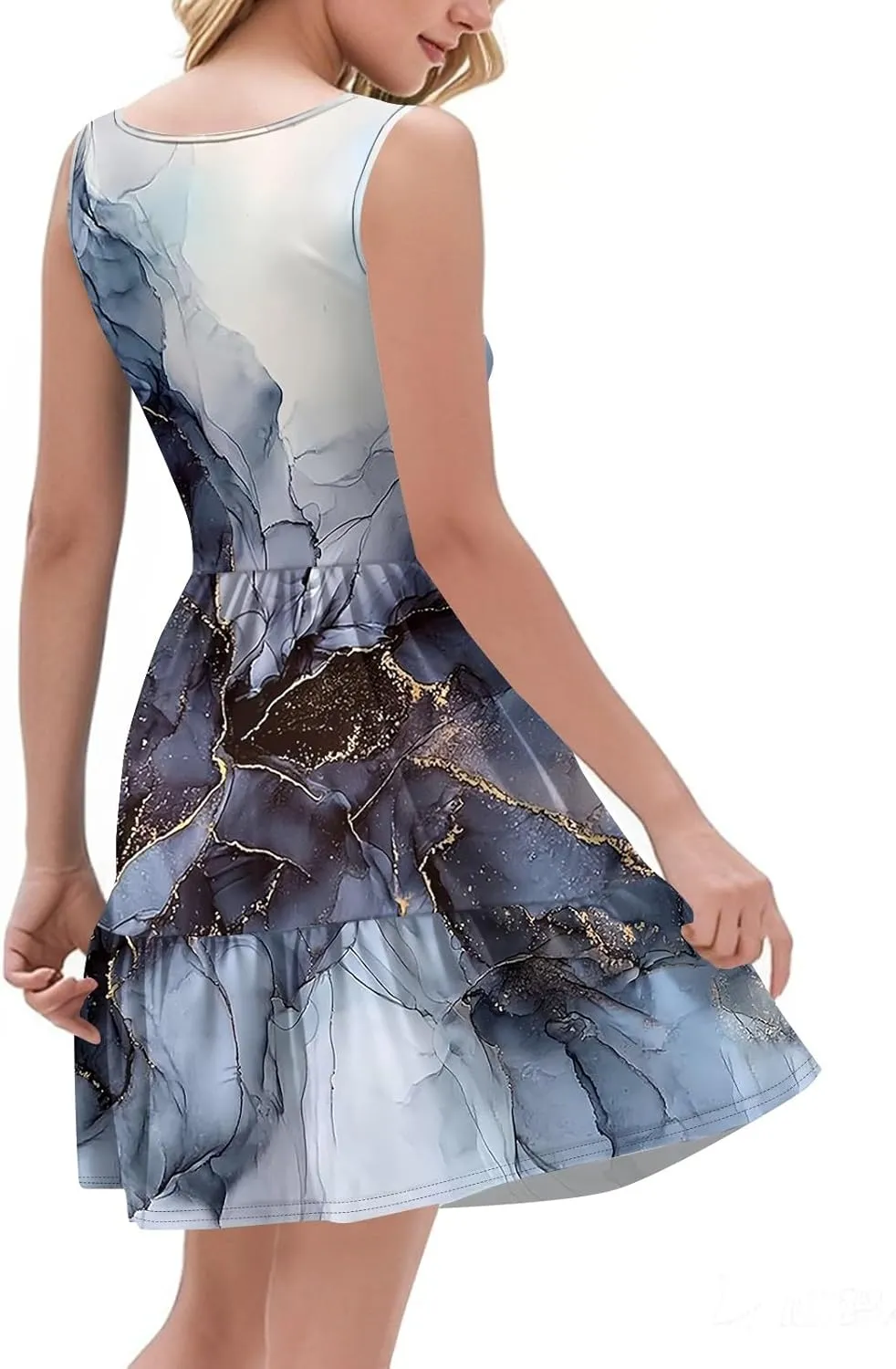 Summer Dresses for Women 2025 Printed Beach Vacation Dress Loose Fit V Neck Sundress Casual Tank Dress with Pockets