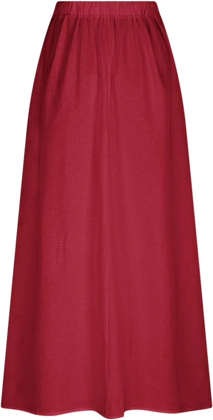 Summer Skirts for Women Long Boho Skirts with Pockets Plus Size Casual Skirts Elastic Waist Beach Skirt Cruise Wear