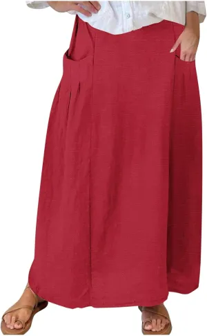 Summer Skirts for Women Long Boho Skirts with Pockets Plus Size Casual Skirts Elastic Waist Beach Skirt Cruise Wear