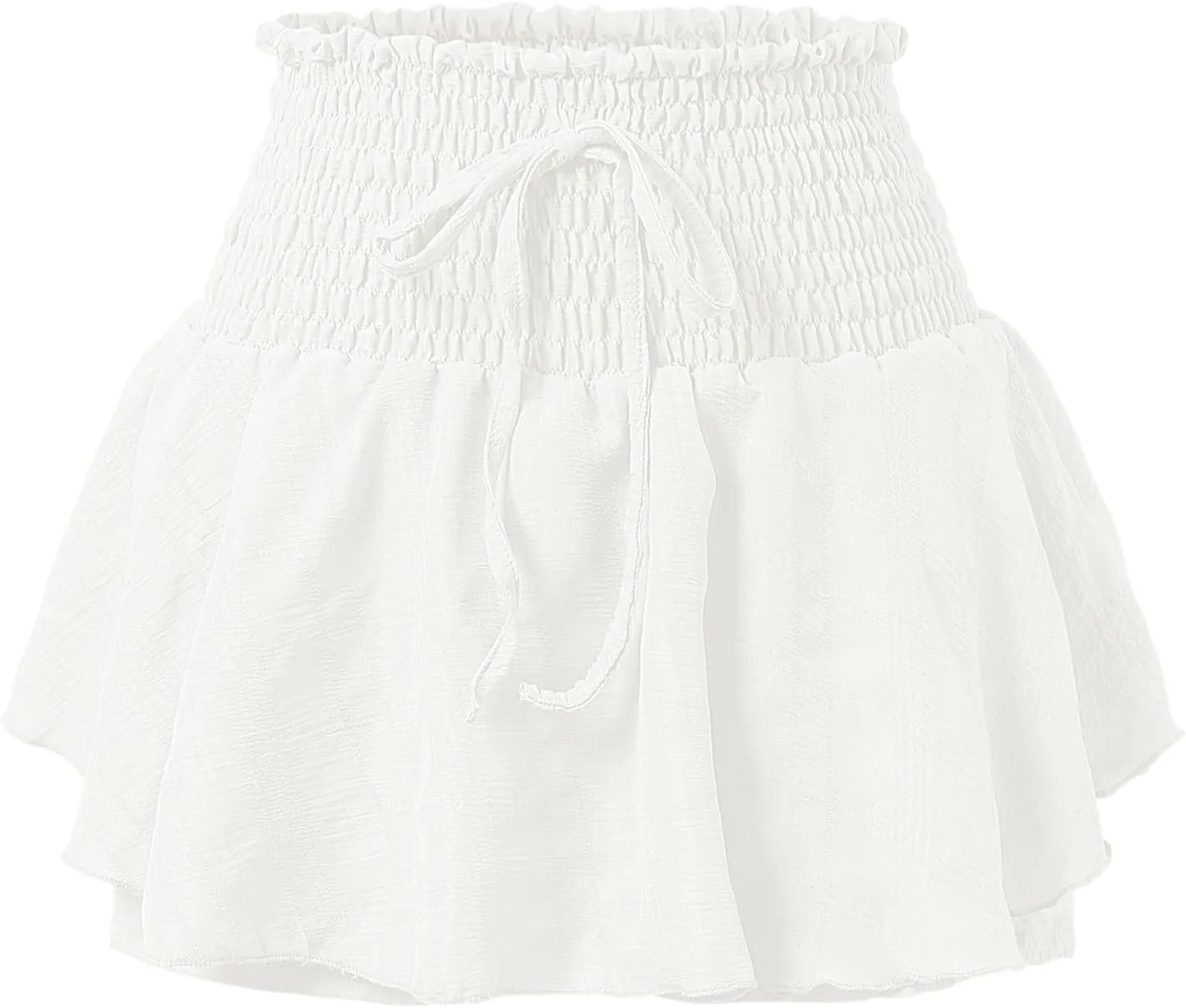 Summer Skirts for Women Trendy High Elastic Waist Tummy Control Double Ruffle Hem A-Line Pleated Mini Skirts for Girls