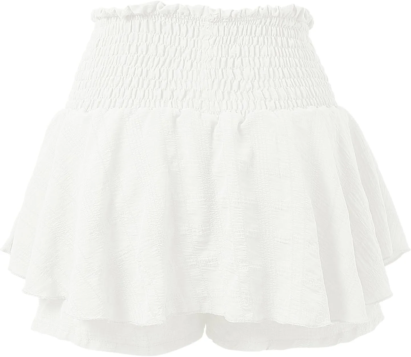 Summer Skirts for Women Trendy High Elastic Waist Tummy Control Double Ruffle Hem A-Line Pleated Mini Skirts for Girls
