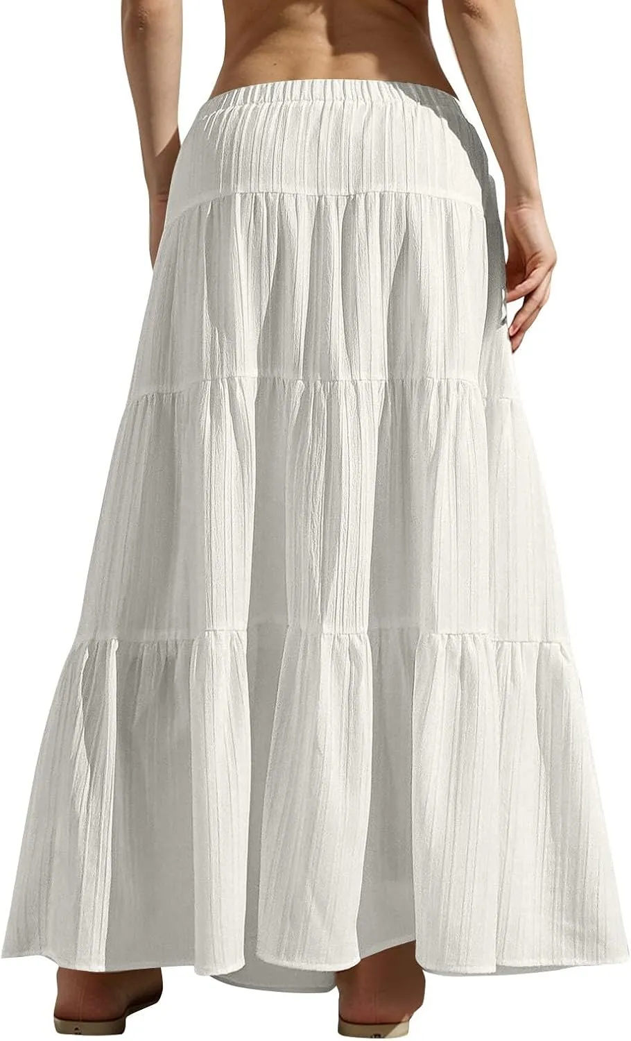 Summer Skirts for Women Y2K Cute A Line Tiered Ruffle Skirt Boho Drawstring Elastic Waist A-Line Maxi Skirt