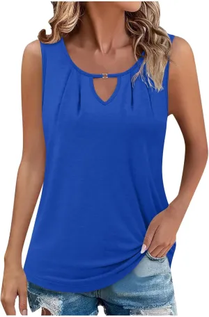 Summer Tank Tops for Women 2025 Vacation Trendy Solid V Neck Pleated Casual Sleeveless Shirt Fashion Summer Tank Top