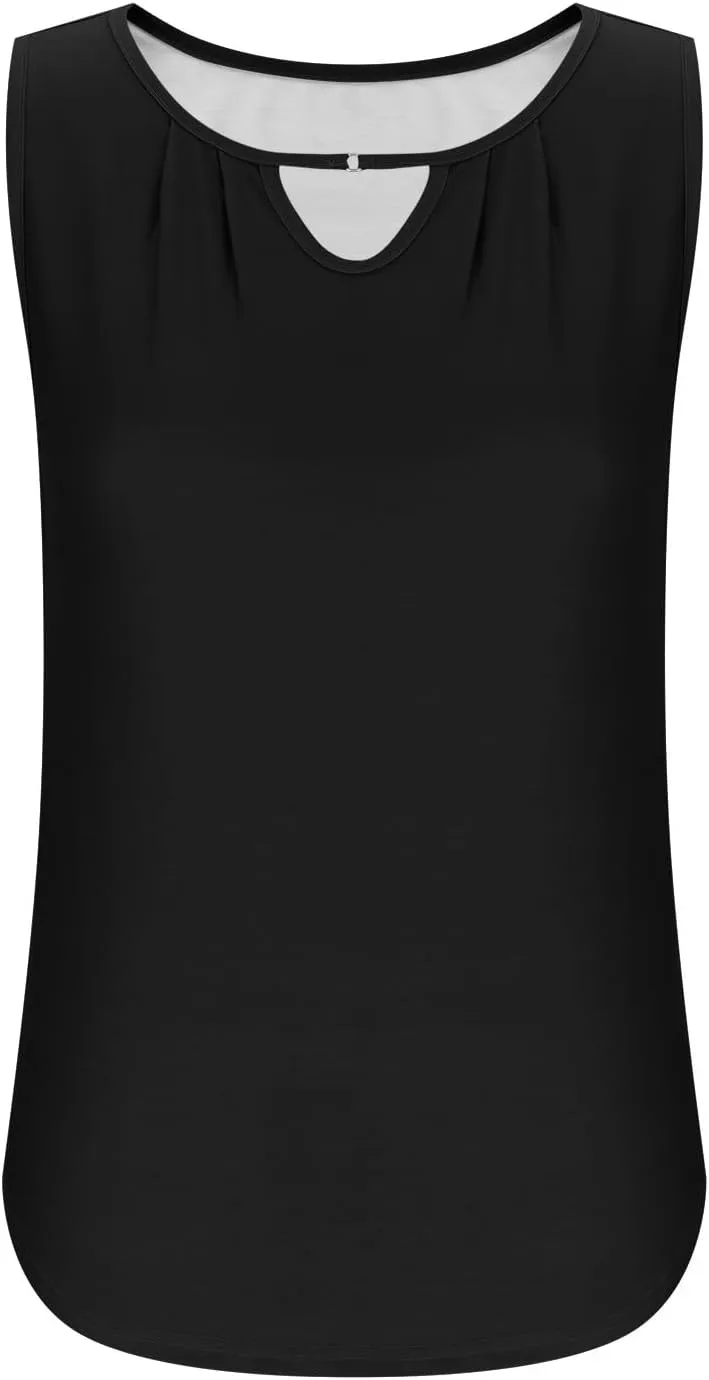 Summer Tank Tops for Women 2025 Vacation Trendy Solid V Neck Pleated Casual Sleeveless Shirt Fashion Summer Tank Top