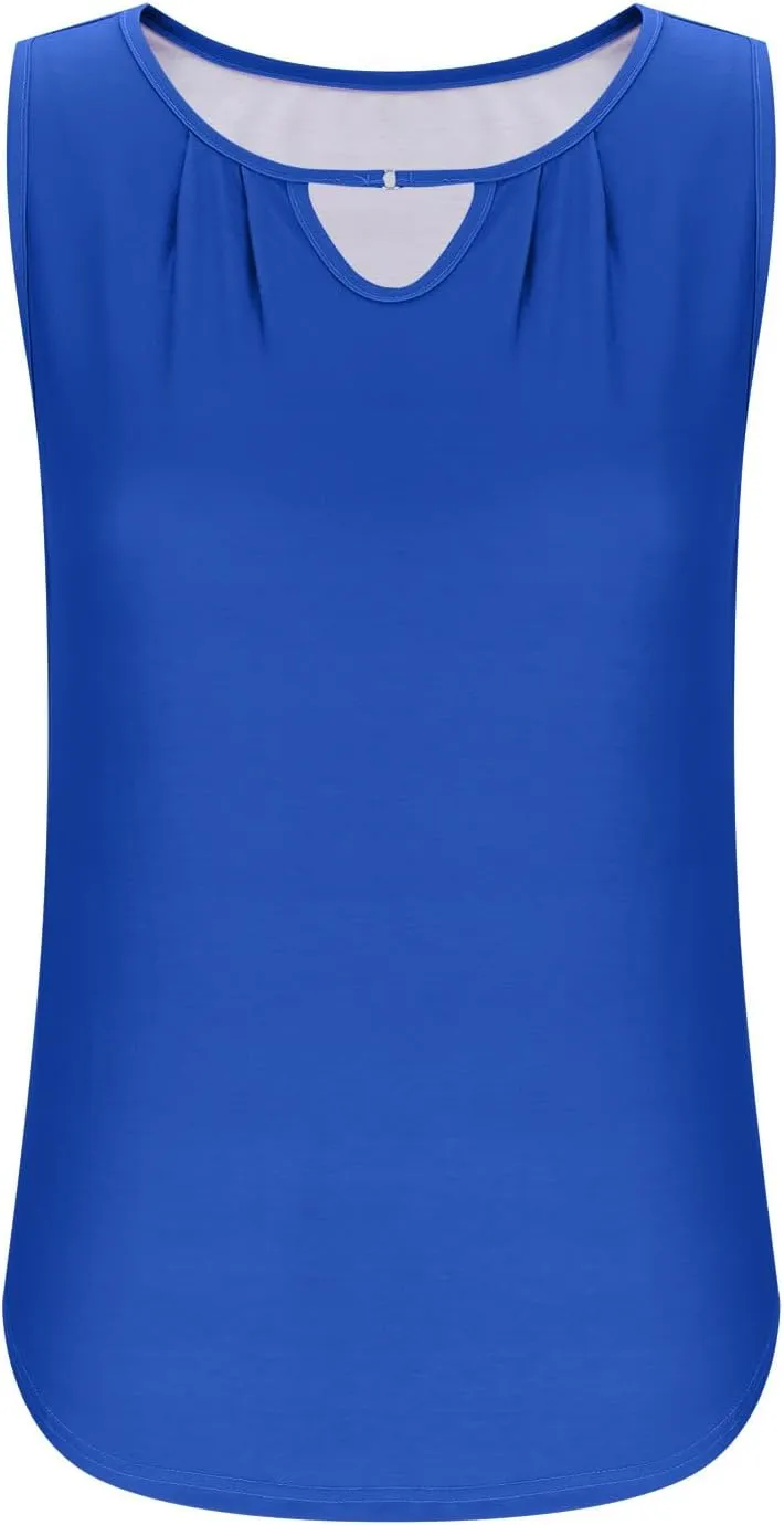 Summer Tank Tops for Women 2025 Vacation Trendy Solid V Neck Pleated Casual Sleeveless Shirt Fashion Summer Tank Top