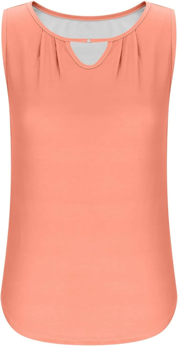 Summer Tank Tops for Women 2025 Vacation Trendy Solid V Neck Pleated Casual Sleeveless Shirt Fashion Summer Tank Top