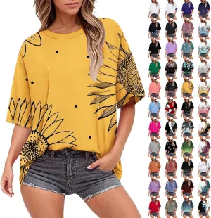 Summer Tops for Women 2025 Oversized T Shirts Loose Fit Short Sleeve Shirts Casual Crew Neck Plus Size Graphic Tees