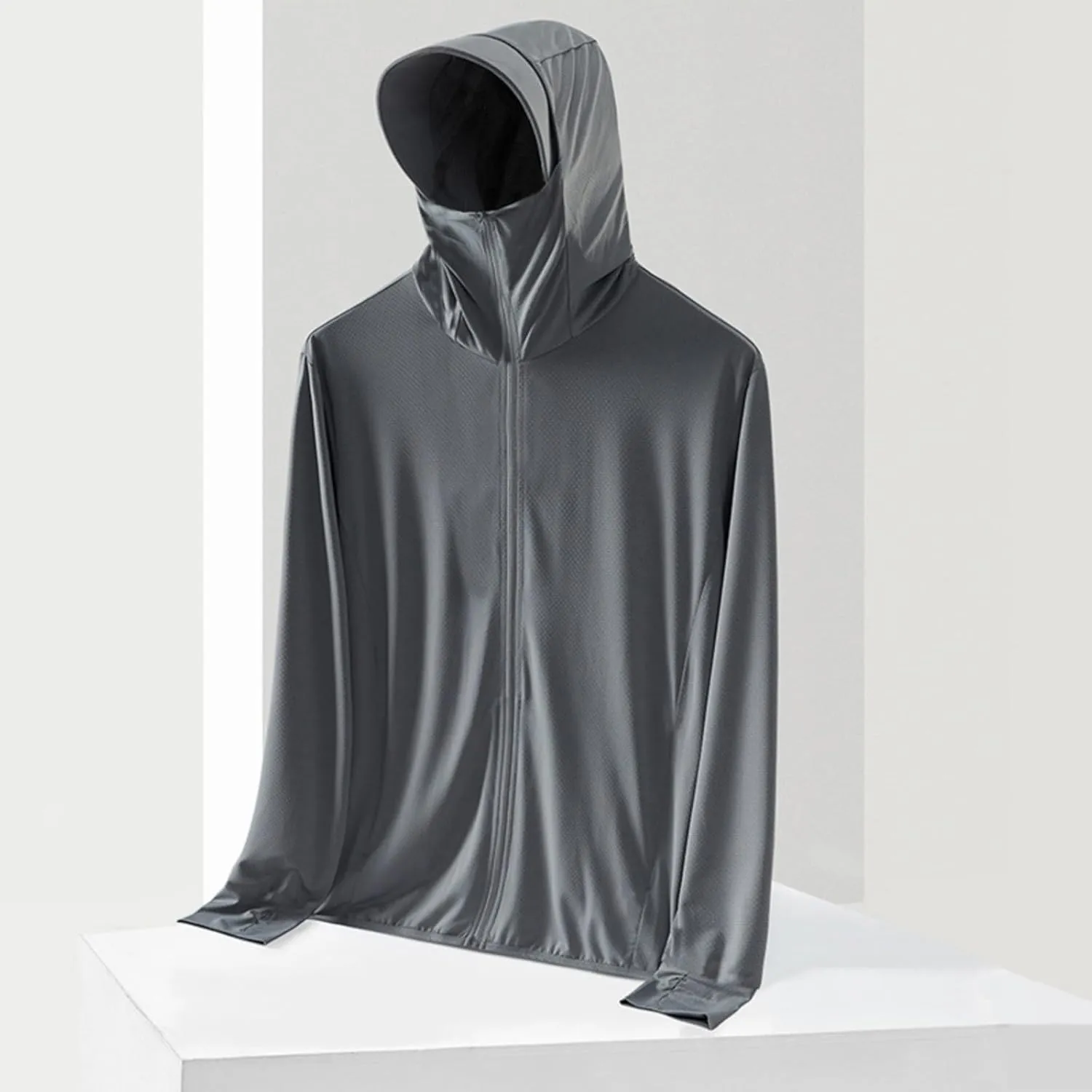 Sun Shirts for Men Hooded UPF 50  Long Sleeve Fishing Shirt with Mask UV Neck Gaiter Full Zip up Hoodie with Pockets