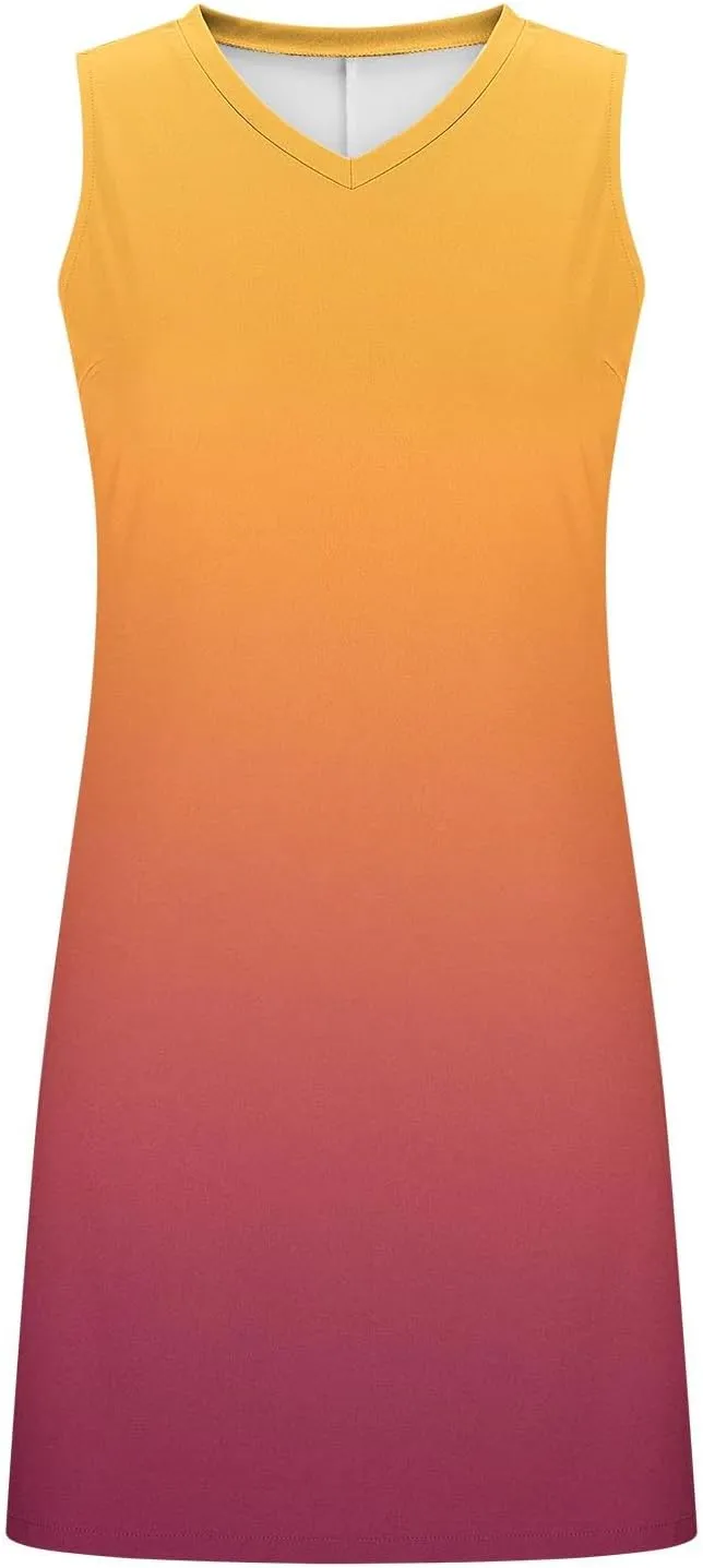 Sundresses for Women Summer Casual V Neck Sleeveless Dresses Boho Beach Cover Up Tank Dress A Line T-Shirts Dress