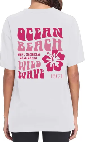T Shirts for Women 1971 Ocean Beach Funny Saying Tshirt Short Sleeve Summer Casual Oversized Trendy Tee Shirt 2025