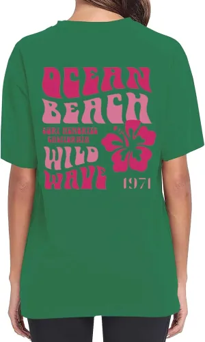 T Shirts for Women 1971 Ocean Beach Funny Saying Tshirt Short Sleeve Summer Casual Oversized Trendy Tee Shirt 2025