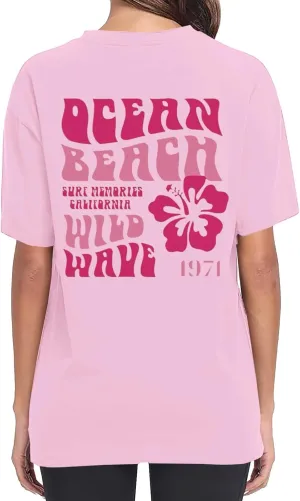 T Shirts for Women 1971 Ocean Beach Funny Saying Tshirt Short Sleeve Summer Casual Oversized Trendy Tee Shirt 2025