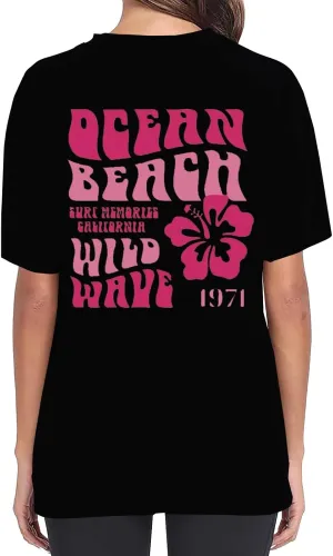 T Shirts for Women 1971 Ocean Beach Funny Saying Tshirt Short Sleeve Summer Casual Oversized Trendy Tee Shirt 2025