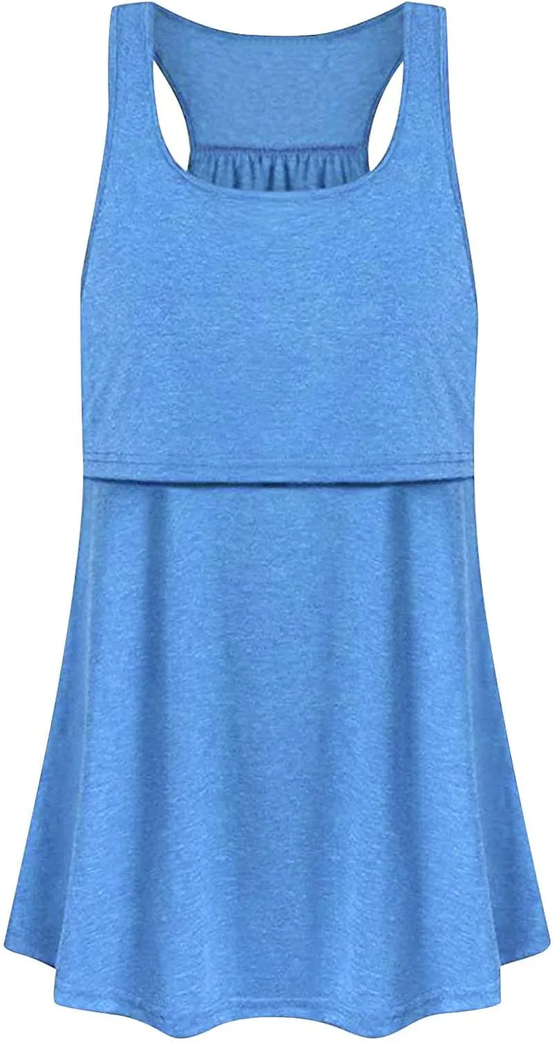 TANGNADE Women's Maternity Nursing Tank Tops Sleeveless Scoop Neck Breastfeeding Shirt Pregnancy Home Clothes