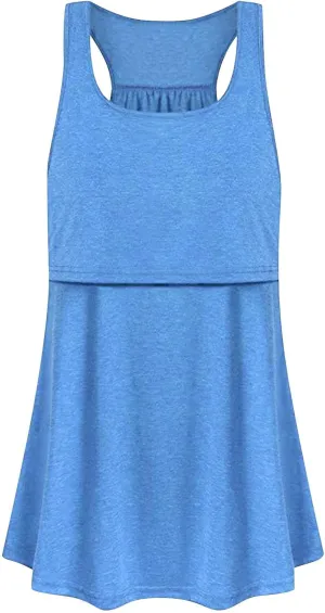 TANGNADE Women's Maternity Nursing Tank Tops Sleeveless Scoop Neck Breastfeeding Shirt Pregnancy Home Clothes