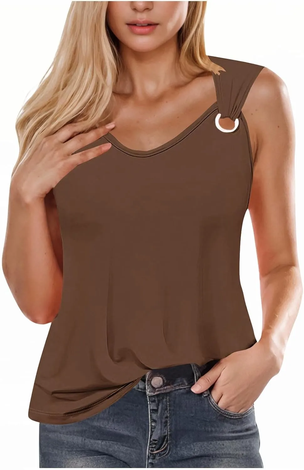 Tank Tops for Women 2025 Casual V Neck Sleeveless Solid Color Vacation Tunics Top Summer Trendy Comfy Camisole Tank