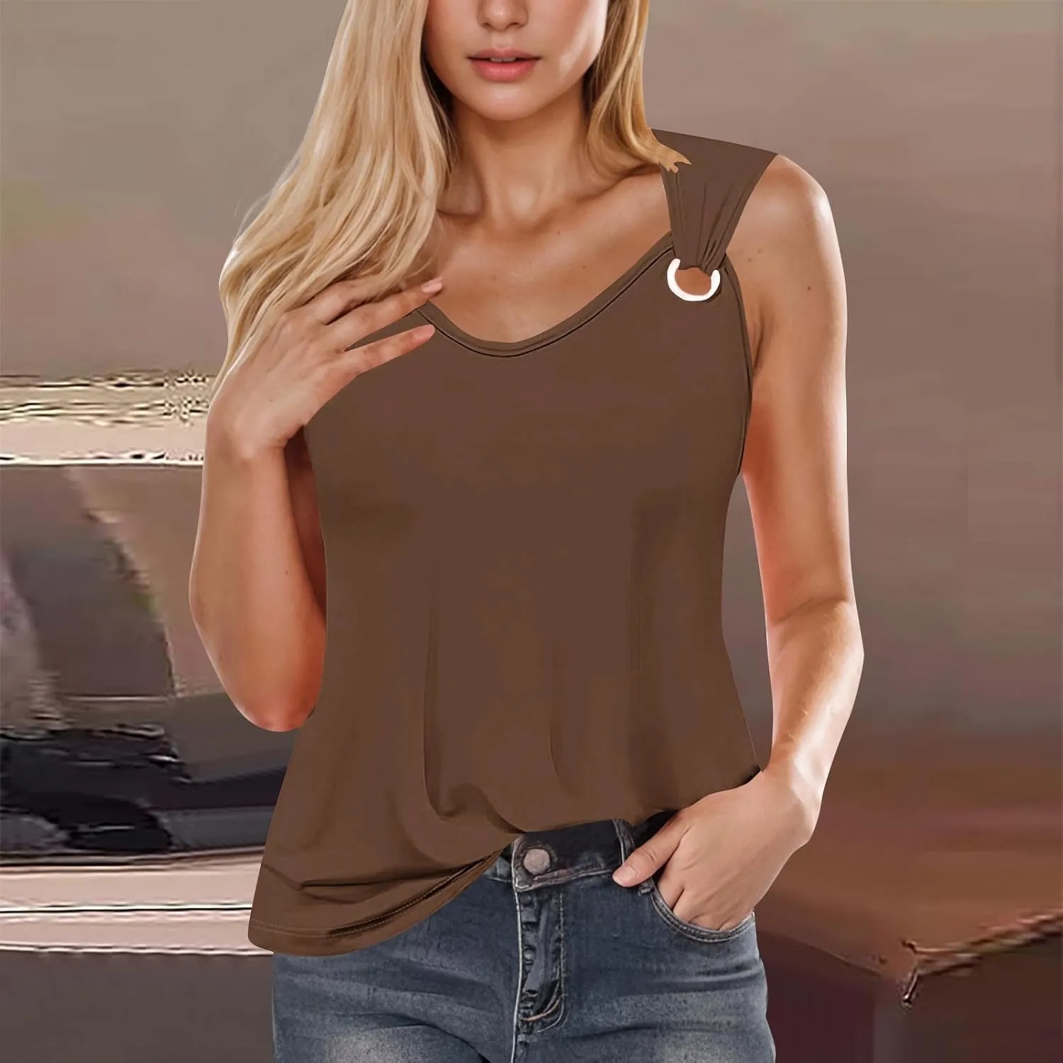 Tank Tops for Women 2025 Casual V Neck Sleeveless Solid Color Vacation Tunics Top Summer Trendy Comfy Camisole Tank