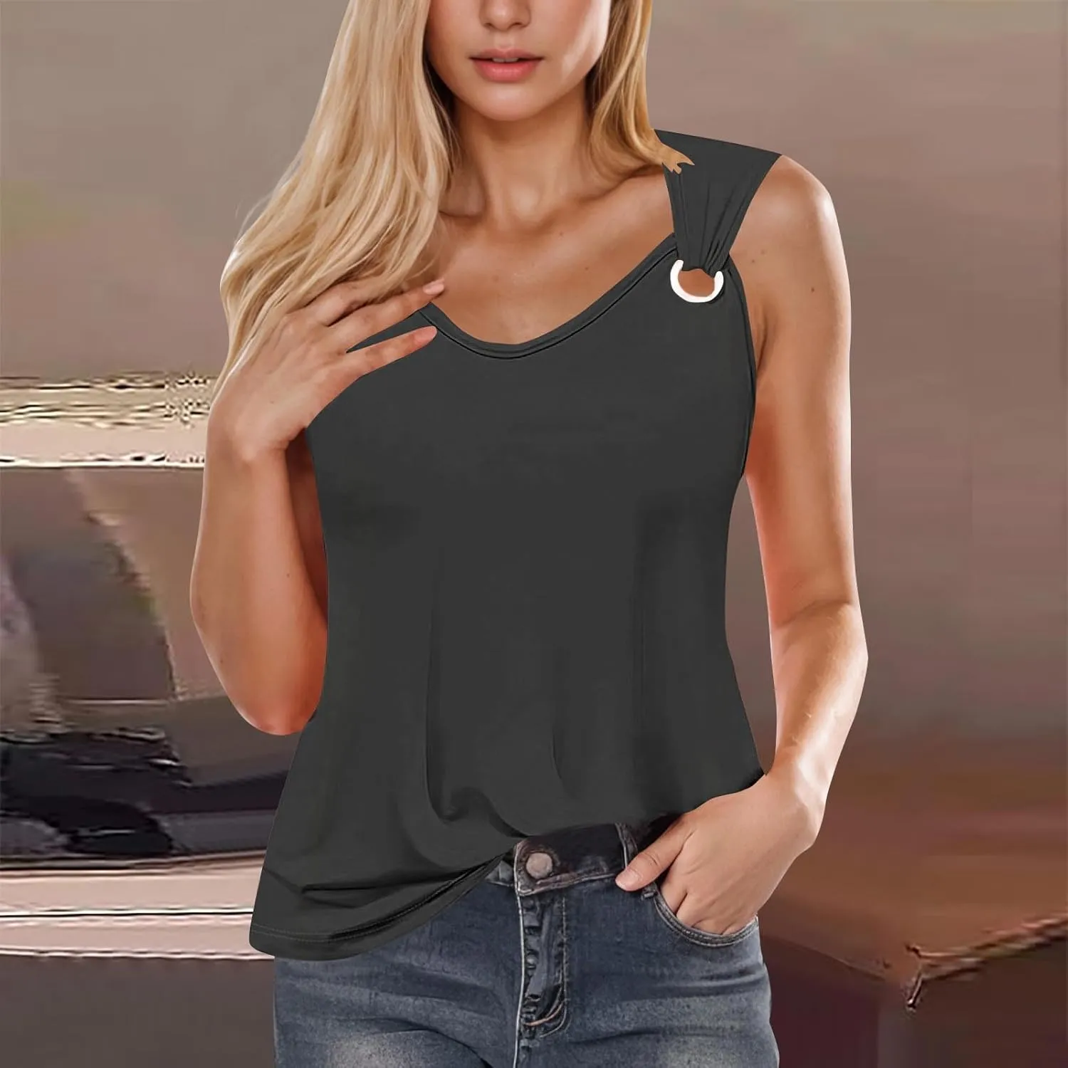 Tank Tops for Women 2025 Casual V Neck Sleeveless Solid Color Vacation Tunics Top Summer Trendy Comfy Camisole Tank