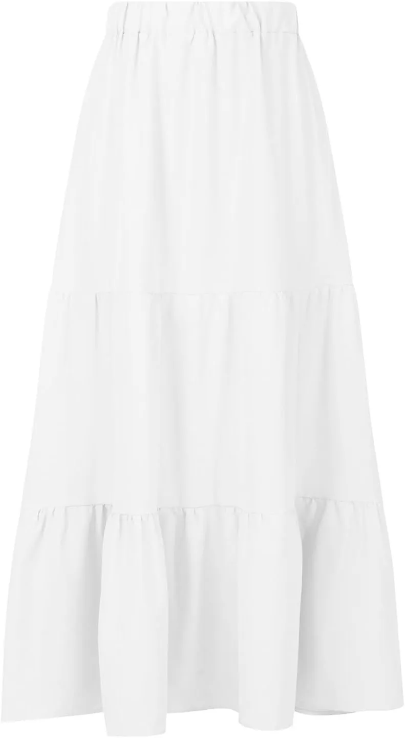 Tiered Maxi Skirt for Women High Waist Flowy Long Skirts with Pockets Casual Boho Summer Style
