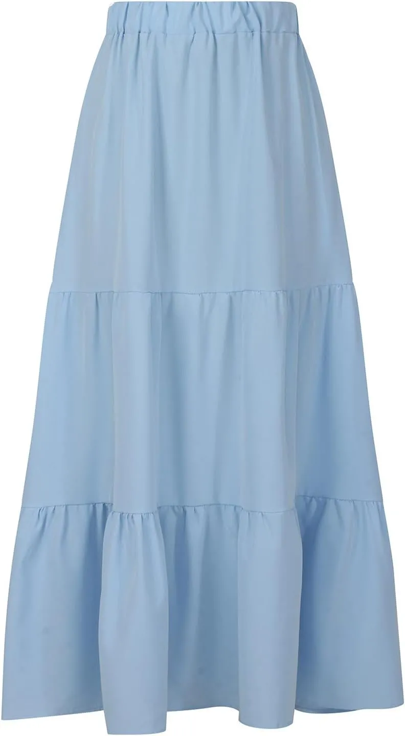 Tiered Maxi Skirt for Women High Waist Flowy Long Skirts with Pockets Casual Boho Summer Style