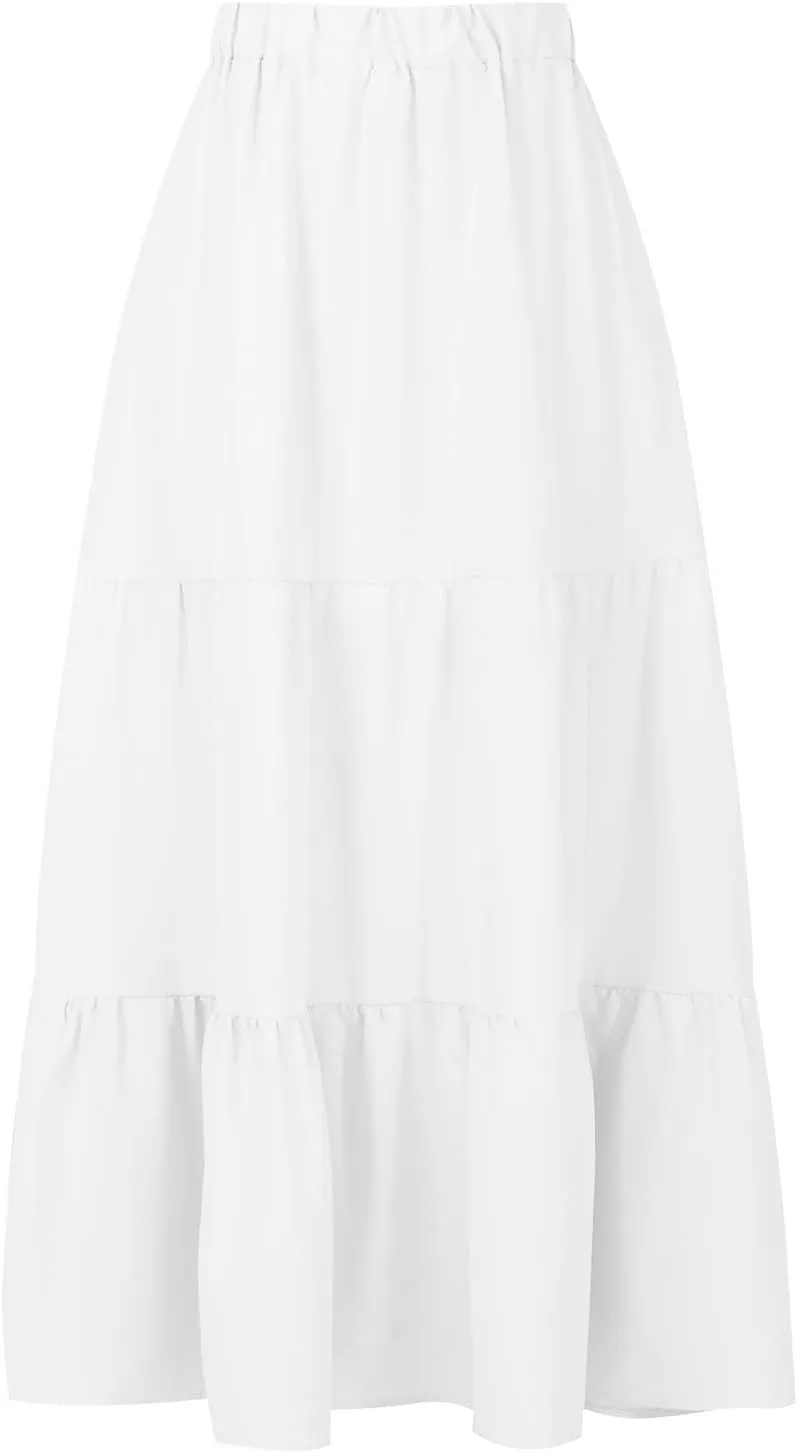 Tiered Maxi Skirt for Women High Waist Flowy Long Skirts with Pockets Casual Boho Summer Style