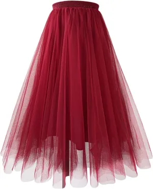 Tulle Maxi Skirt for Women High Waist Layered Mesh Long Skirts Flowy Ballet Party Skirt Trendy 2025