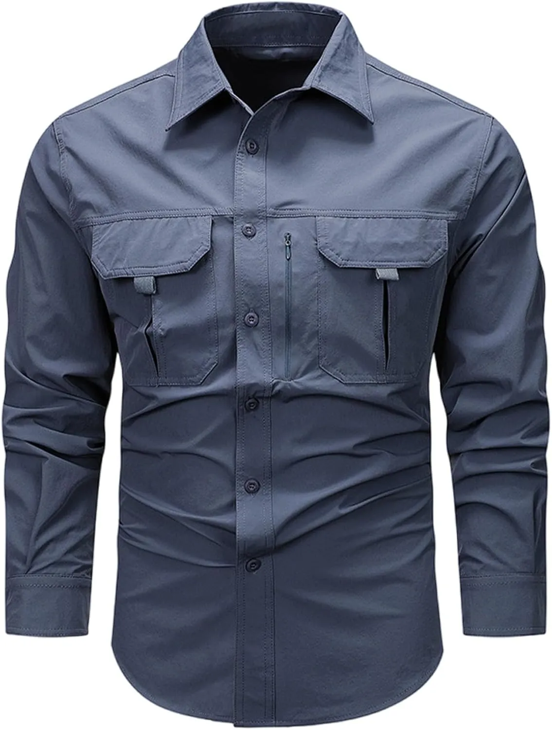 Uillui Men's Ripstop Military Work Fishing Shirts Button Down Long Sleeve Tactical Shirts Breathable Outdoor Hiking T-Shirts