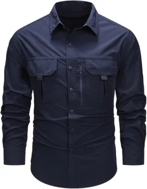 Uillui Men's Ripstop Military Work Fishing Shirts Button Down Long Sleeve Tactical Shirts Breathable Outdoor Hiking T-Shirts