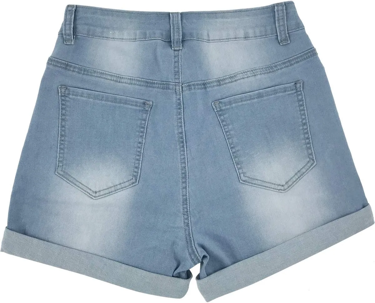 vanberfia Women's Stretchy Denim Mid Rise Jean Shorts with Pockets…