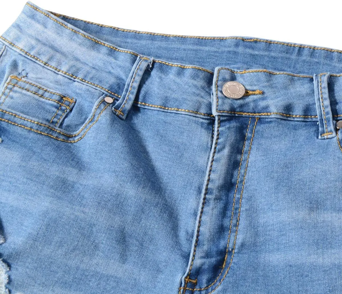 vanberfia Women's Stretchy Denim Mid Rise Jean Shorts with Pockets…
