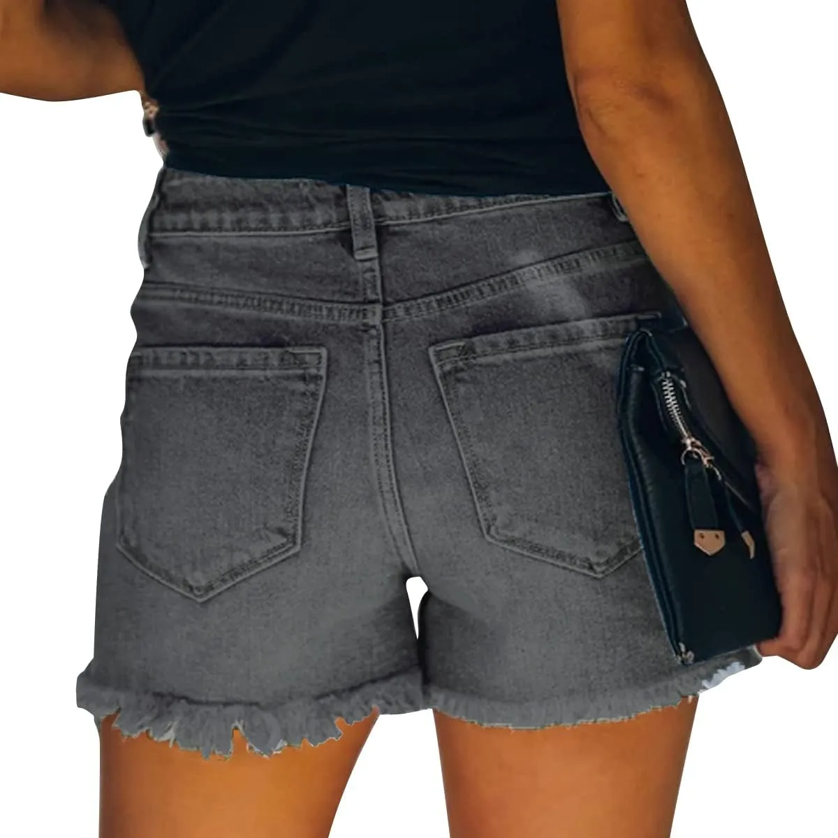 vanberfia Women's Stretchy Denim Mid Rise Jean Shorts with Pockets…