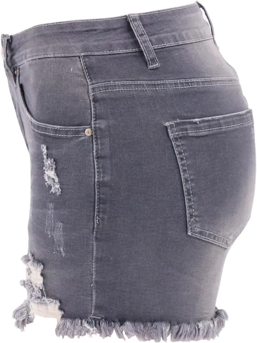 vanberfia Women's Stretchy Denim Mid Rise Jean Shorts with Pockets…