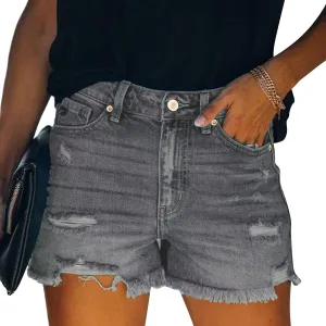 vanberfia Women's Stretchy Denim Mid Rise Jean Shorts with Pockets…