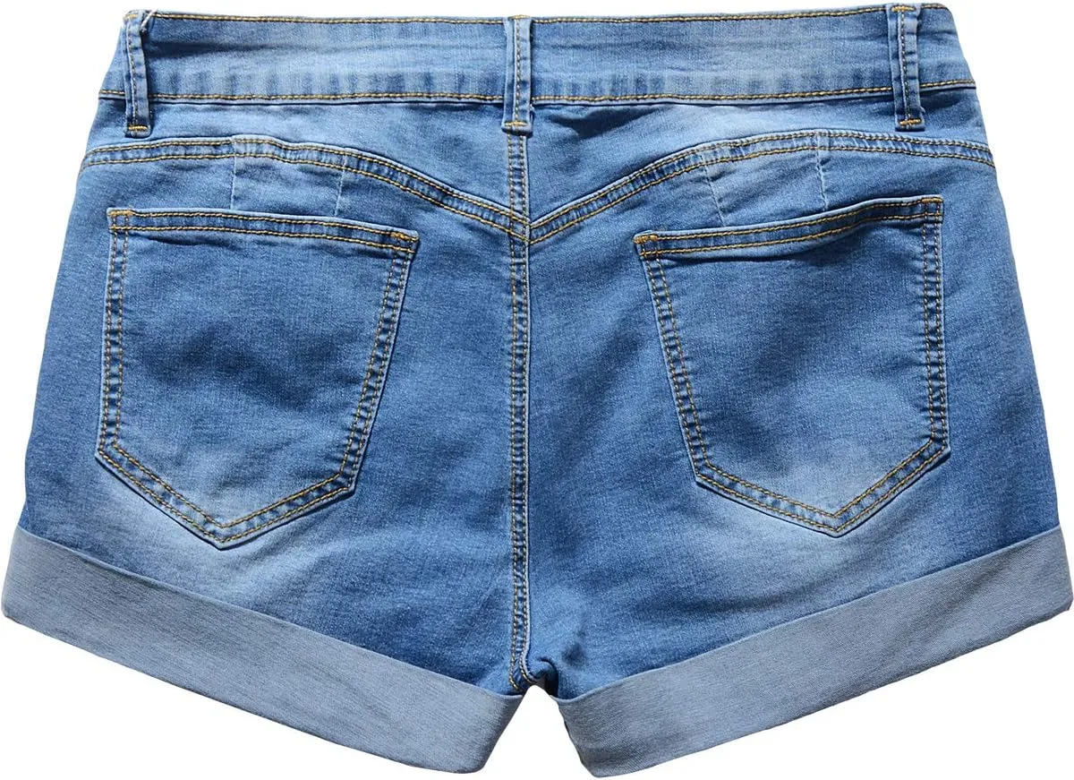 vanberfia Women's Stretchy Denim Mid Rise Jean Shorts with Pockets…
