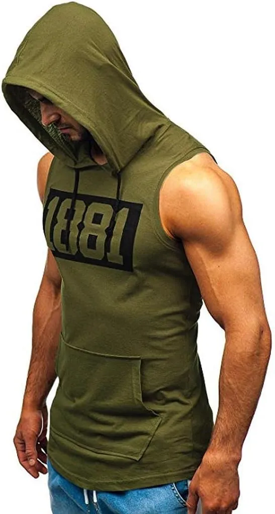 Vest for Men Men's Hooded Tank Tops Bodybuilding Muscle Cut Off T Shirt Sleeveless Gym Training Hoodies Print Tops