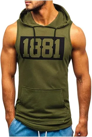 Vest for Men Men's Hooded Tank Tops Bodybuilding Muscle Cut Off T Shirt Sleeveless Gym Training Hoodies Print Tops