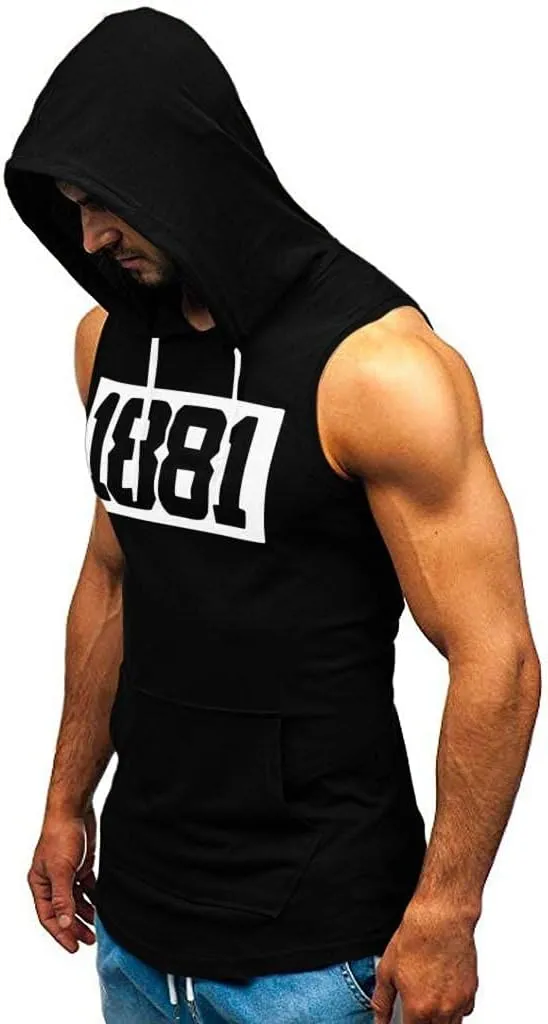 Vest for Men Men's Hooded Tank Tops Bodybuilding Muscle Cut Off T Shirt Sleeveless Gym Training Hoodies Print Tops