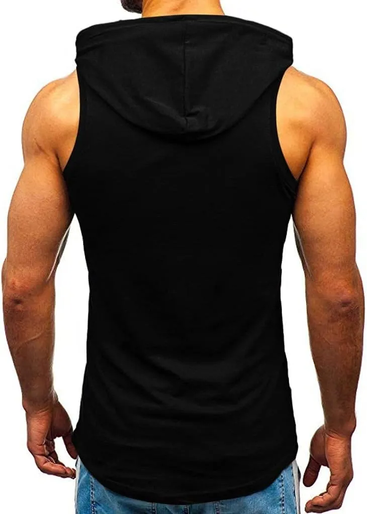 Vest for Men Men's Hooded Tank Tops Bodybuilding Muscle Cut Off T Shirt Sleeveless Gym Training Hoodies Print Tops
