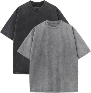 Vintage Mens Oversized T Shirts Heavyweight Cotton T Shirts Casual Loose Workout Tee for Men Solid Basic Tee Tops