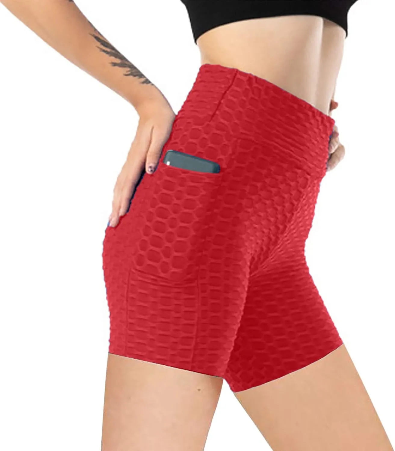 Women Butt Lift Yoga Shorts Tummy Control Plus Size High Waist Butt Lifting Compression Running Textured Booty Leggings