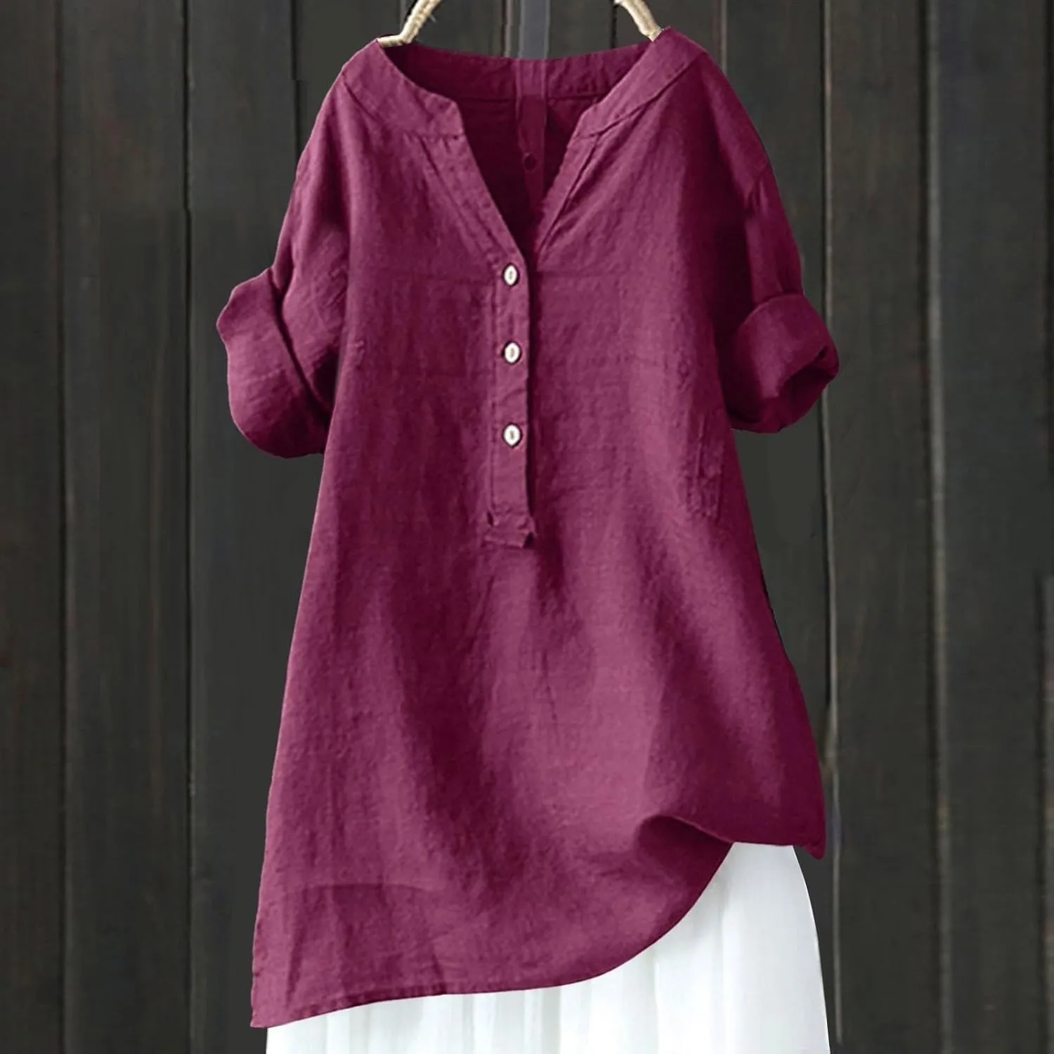 Women Button Up Shirt V Neck Short Sleeve Linen Summer Casual Work Blouse Top Loose Fit Tee Shirt