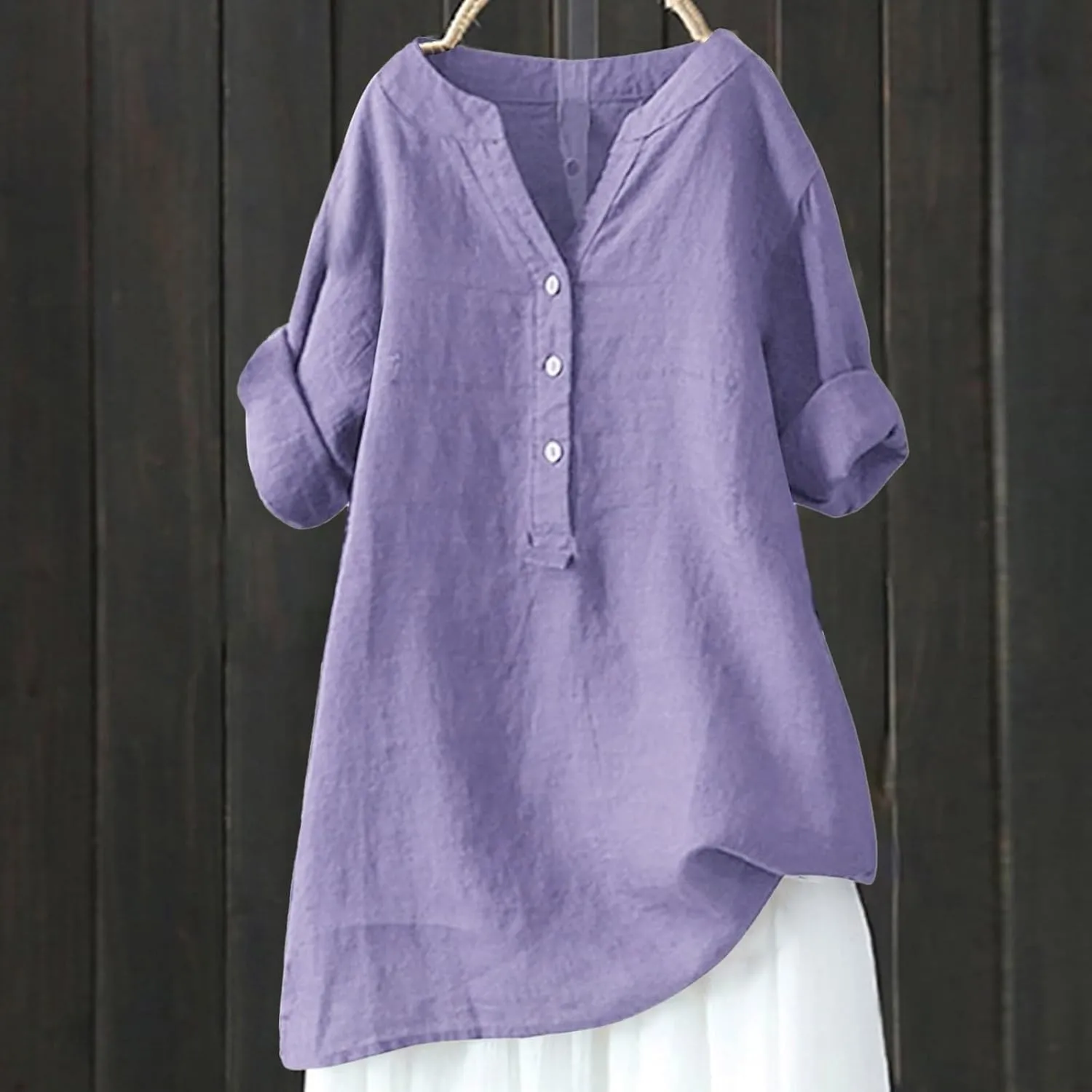 Women Button Up Shirt V Neck Short Sleeve Linen Summer Casual Work Blouse Top Loose Fit Tee Shirt