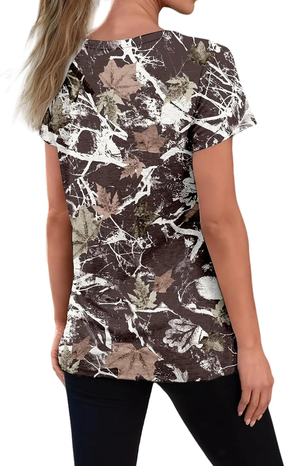 Women Camo T-Shirt Maple-Leaf Print Summer Tops Casual Oversized Short Sleeve Crewneck Shirt Graphic Tees Streetwear
