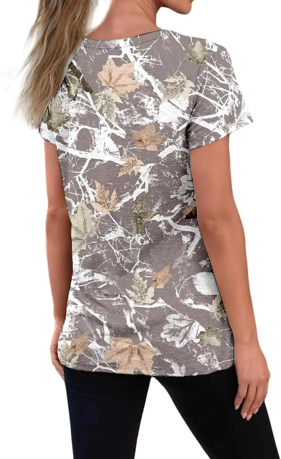 Women Camo T-Shirt Maple-Leaf Print Summer Tops Casual Oversized Short Sleeve Crewneck Shirt Graphic Tees Streetwear