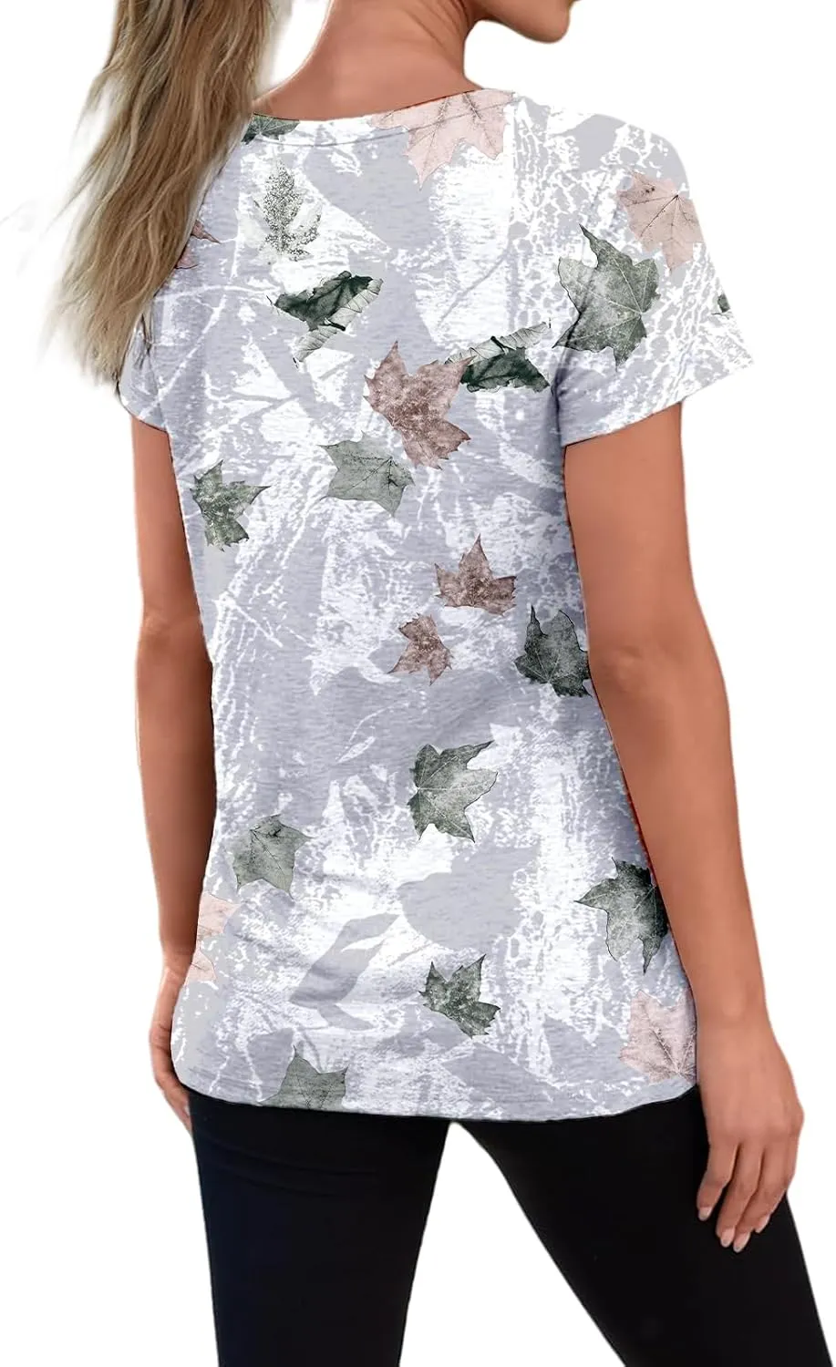 Women Camo T-Shirt Maple-Leaf Print Summer Tops Casual Oversized Short Sleeve Crewneck Shirt Graphic Tees Streetwear
