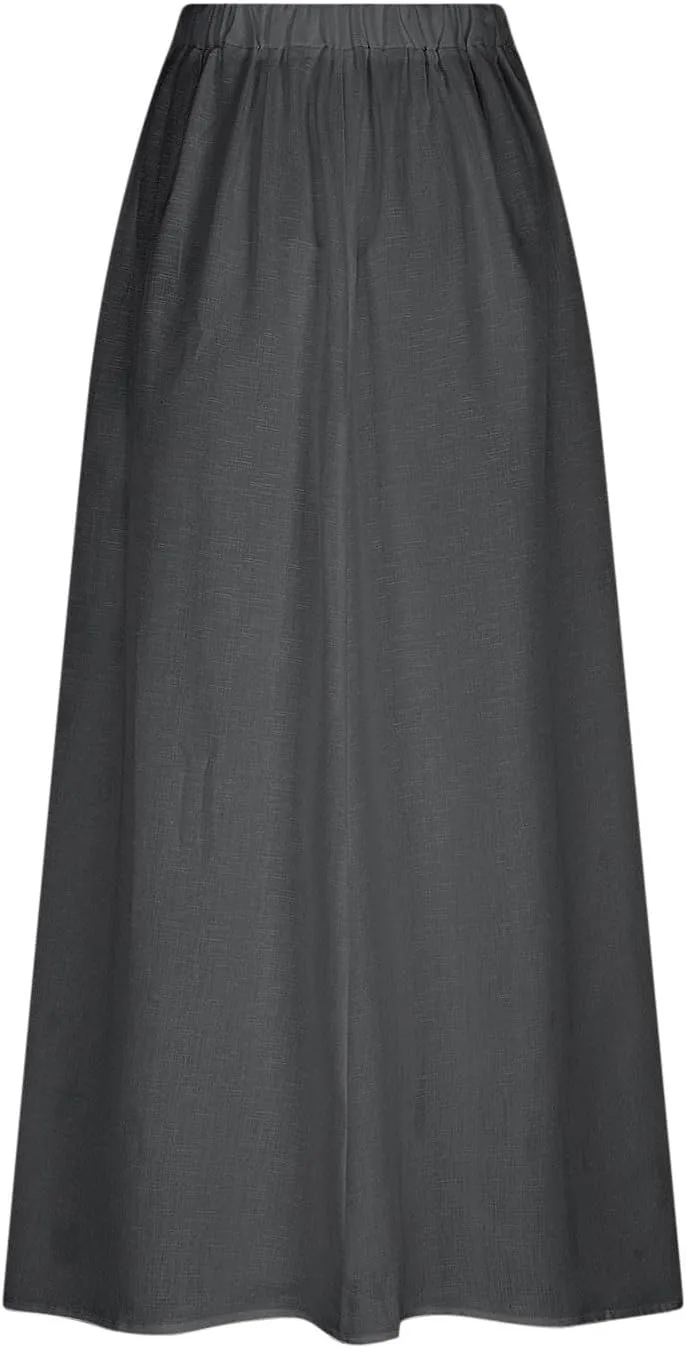 Women Casual Skirts Elastic Waist Summer Skirts Plus Size Maxi Skirts with Pockets A Line Vacation Skirts Loose Skirt