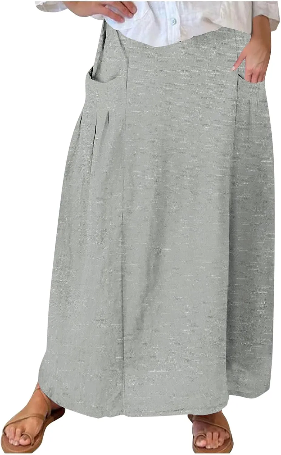 Women Casual Skirts Elastic Waist Summer Skirts Plus Size Maxi Skirts with Pockets A Line Vacation Skirts Loose Skirt