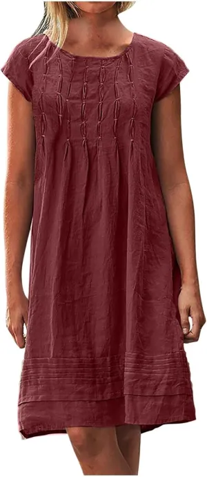 Women Cotton Linen Summer Dresses Casual Mini Short Dress Gauze Boho Dresses 2024 Trendy Vacation Clothing