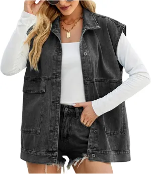 Women Denim Shirt Collared Jean Shirts Long Sleeve Button Down Blouses with Pockets Classic Basic Solid Blouse Jacket